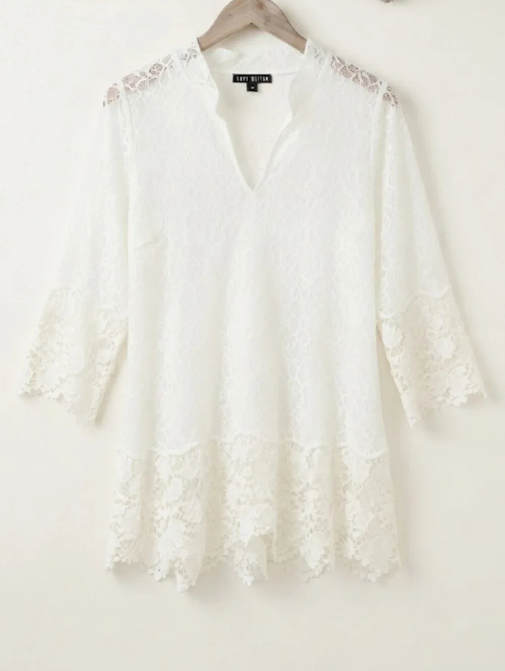 Boho Chic Vasi White Sheer Lace Tunic Size Large - Picture 2 of 10
